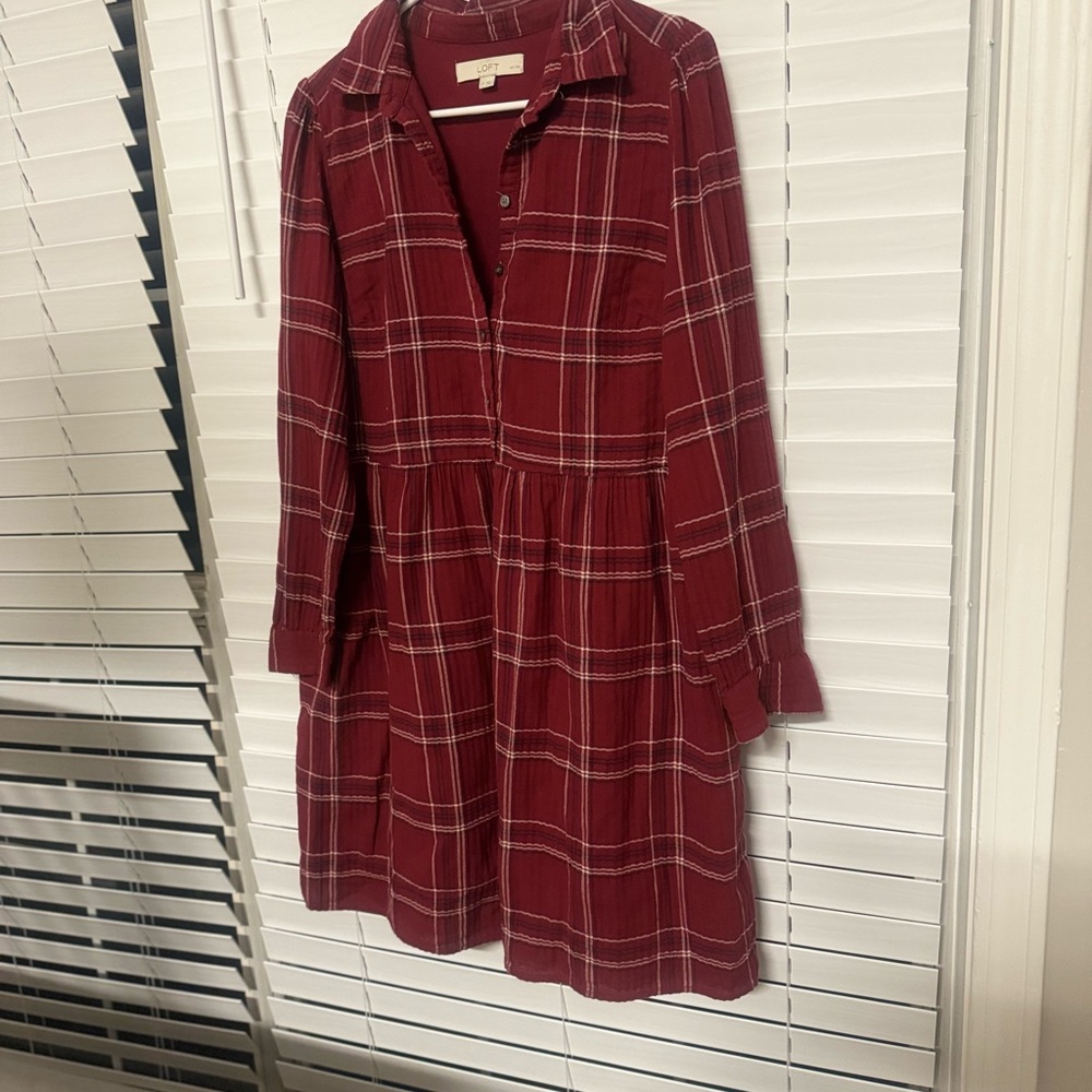 Loft dress red plaid dress L